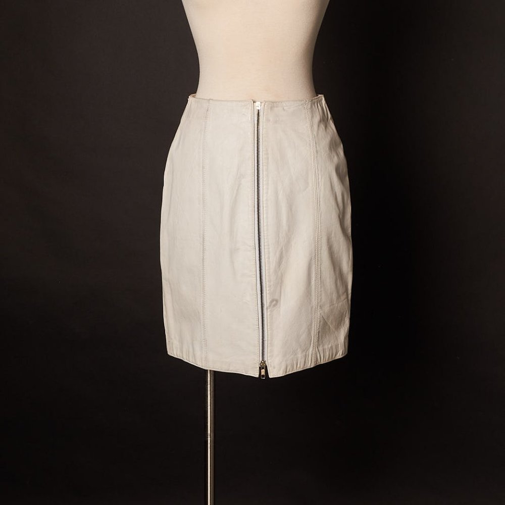 1980s Punk White Leather Zipper Skirt